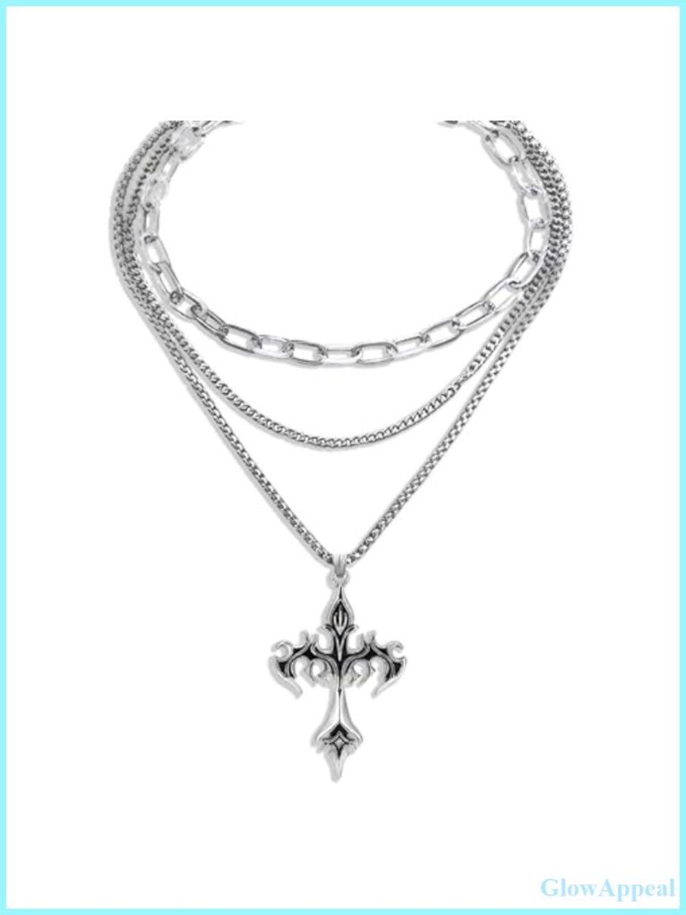 Gothic Cross Necklace Set 2Pc Layered Cross Pendant Zinc Alloy Silver